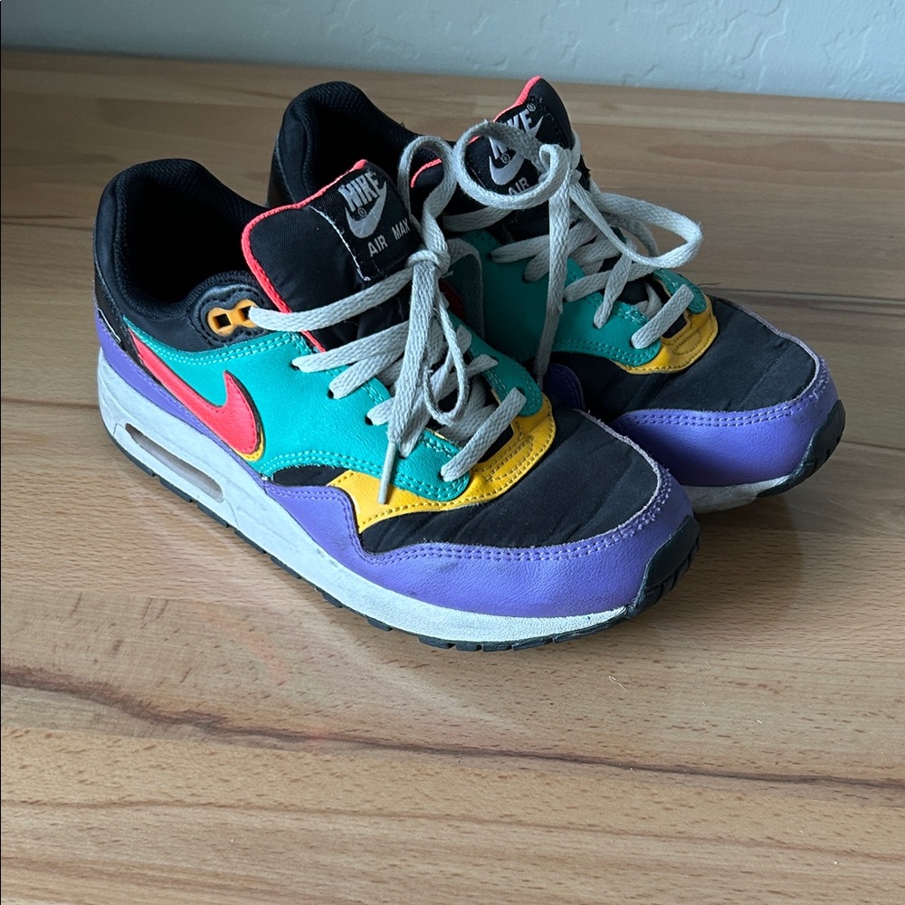 Nike Kids Air Max, Black, Purple, and Teal Sneakers
